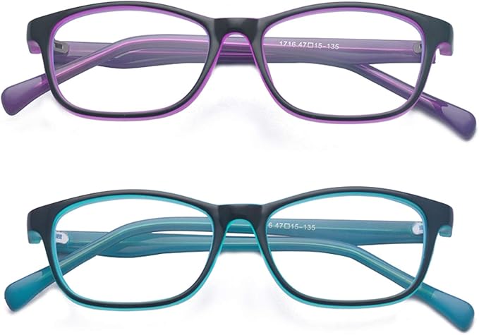 Outray Kids Anti Blue Light Glasses Classic Rectangle Eyewear Anti Harmful Blue Light/UV400 | Anti Glare (Blue+Purple, 47)