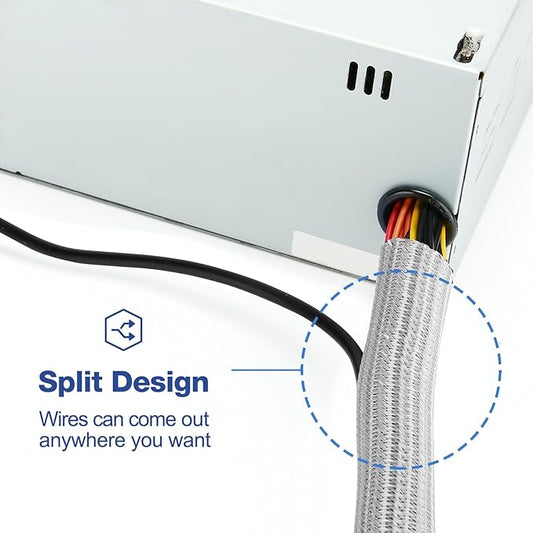 JOTO 1 Pack Cable Management Sleeve, 10 Feet Cord Organizer System with Zipper for TV Computer Office Home Entertainment, Flexible Cable Sleeve Wrap Cover Wire Hider System -Grey