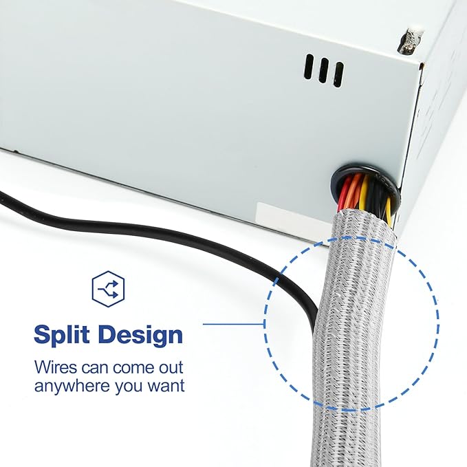 JOTO 1 Pack Cable Management Sleeve, 26 Feet Cord Organizer System with Zipper for TV Computer Office Home Entertainment, Flexible Cable Sleeve Wrap Cover Wire Hider System -Grey