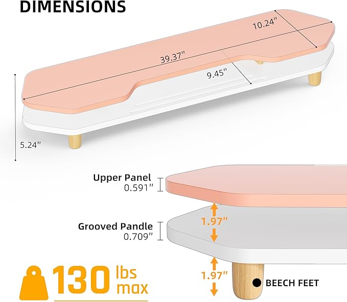 2 Tier Dual Monitor Stand Riser,Wider Board Computer Monitor Stand for 2 Monitors,Slot For Phone/Tablet Office Desktop Organizer for Laptop,PC,Computer,Printer,Pink