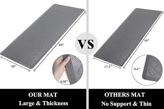 HEBE Oversized Kitchen Mat Cushioned Anti Fatigue Floor Mat Runner 20"x60" Non Slip Kitchen Mats for Floor Waterproof Kitchen Rugs and Mats Comfort Mat for Standing Desk,Sink,Laundry,Grey