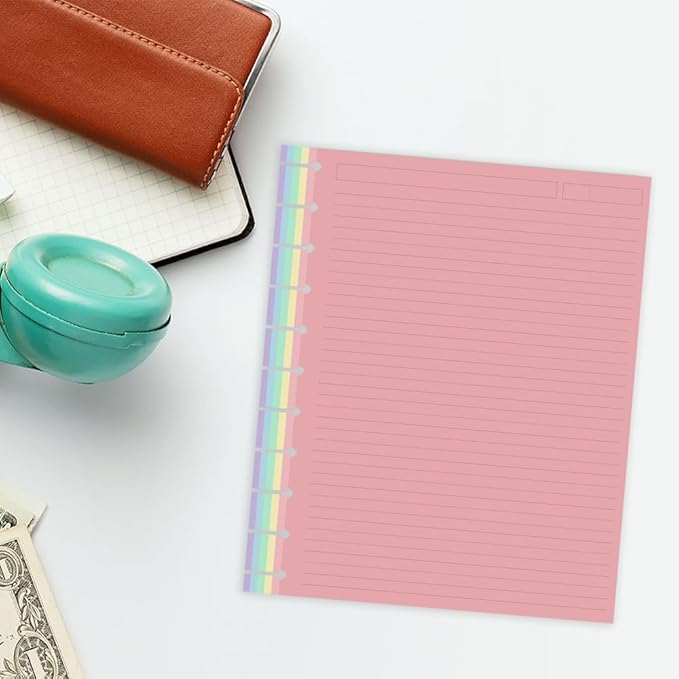 Letter Size Discbound Lined Refill Paper, 11 Disc Discbound, 5 Colors(20 Sheets/Color), Total 100Sheets / 200Pages, 110gsm Thicker Paper, 8.5'' x 11''