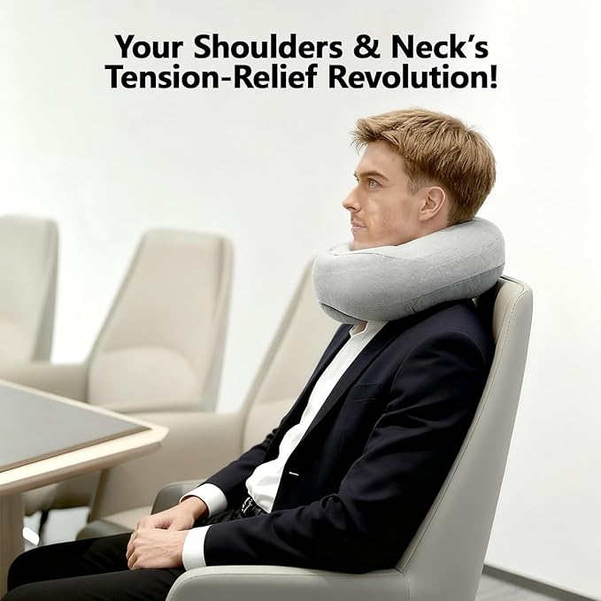Travel Neck Pillows for Airplanes - Memory Foam Travel Pillow, 360° Ergonomic Neck Support, Compact Design Ideal for Airplane, Car Rides, Office (Gray)