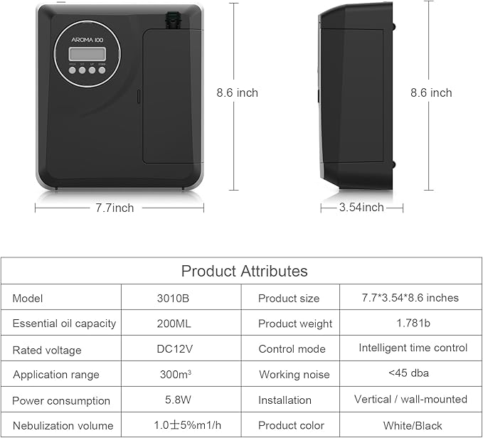 Waterless Diffuser for Essential Oil 2000sq.ft Coverage, APP Control, Hotel Scent Diffuser for Home, Nebulizer Nano Air Freshener Smart Aromatherapy Cold Air Diffusers for Large Room, Office - Black