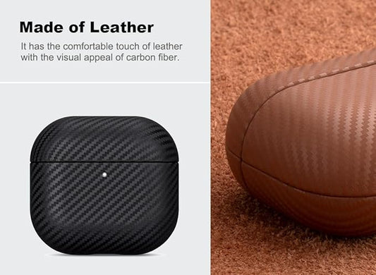 Leather Case - for AirPods 4 / AirPods 4 with Active Noise Cancellation Case Cover - Selected Skin-Friendly Leather, with Carbon Fibre Texture, Handmade Drop Protective Hard Cover - Black