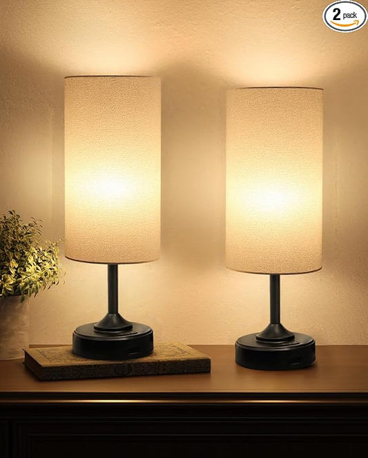 Wireless Lamp, 2-Pack, Dimmable, 2700K, Timer, Touch Control, Portable, LED, Battery Operated, Rechargeable, Cordless, Desk Lamp, Kitchen Lamp, Fabric Shade, for Dining Room, Bedroom, Living Room