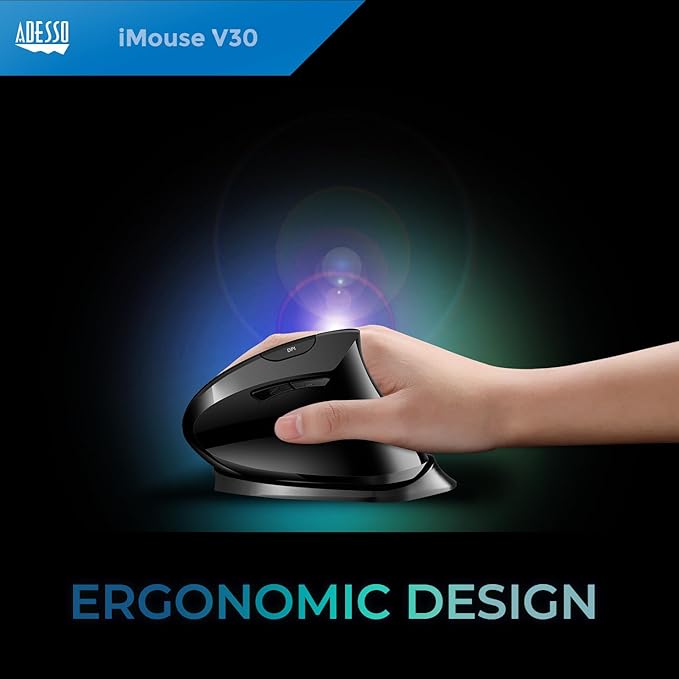 ADESSO iMouse V30 Wireless Adjustable Vertical Ergonomic Mouse with Customizable Angles and DPI Switch - Advanced Optical Sensor Technology, Reduces Wrist Strain, 2.4GHz USB Receiver, TAA-Compliant