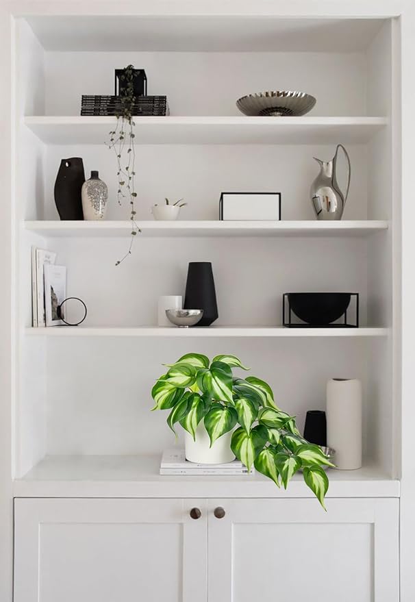 Hollyone Artificial Plants Potted Fake Plants in White Ceramic Pot Faux Pothos Plants Indoor for Home Living Room Shelf Office Aesthetic Decor