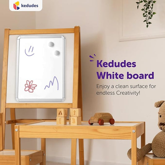 kedudes 11x14 Magnetic Dry Erase White Board - Mini Refrigerator Whiteboard Set - Lightweight Small Personal Memo Boards with 6 Markers - Smooth Surface and Eraser Caps - Fridge and Wall Mountable