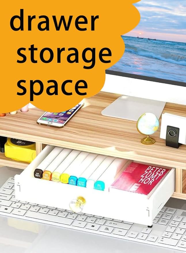 Triangle Monitor Riser,Cut Triangular Computer Monitor Desktop Corner Stand,Desktop Corner Shelf With Drawers Wooden Computer Stand With Storage Laptop Risers Office Organization.