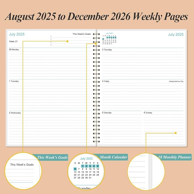 2025-2026 Planner - 17 Months Weekly & Monthly Planner from August 2025 - December 2026, Academic Planner 2025-2026 with Elastic Closure, Inner Pocket, 8.5" x 11", Rose Leaf