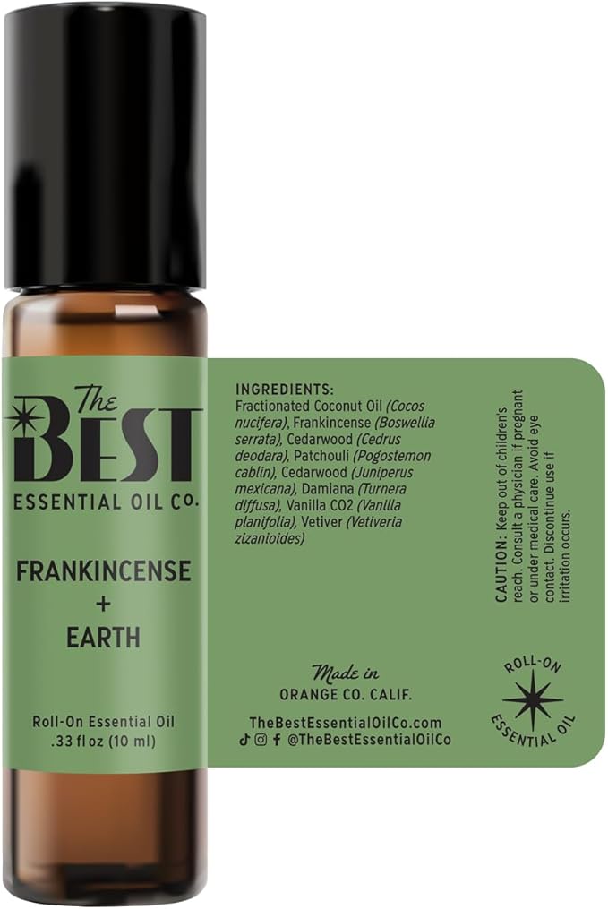The Best Frankincense + Earth Essential Oil Roll-On Blend- Premium Grade- Pre-Diluted in Coconut Oil- Ready to Use- 10 ml (.33 fl oz)