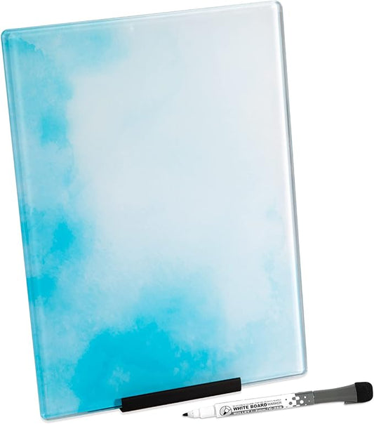 Glass Dry Erase Desktop Doodle Board with Stand and Fine-Tip Marker (Watercolor, 9" x 12")