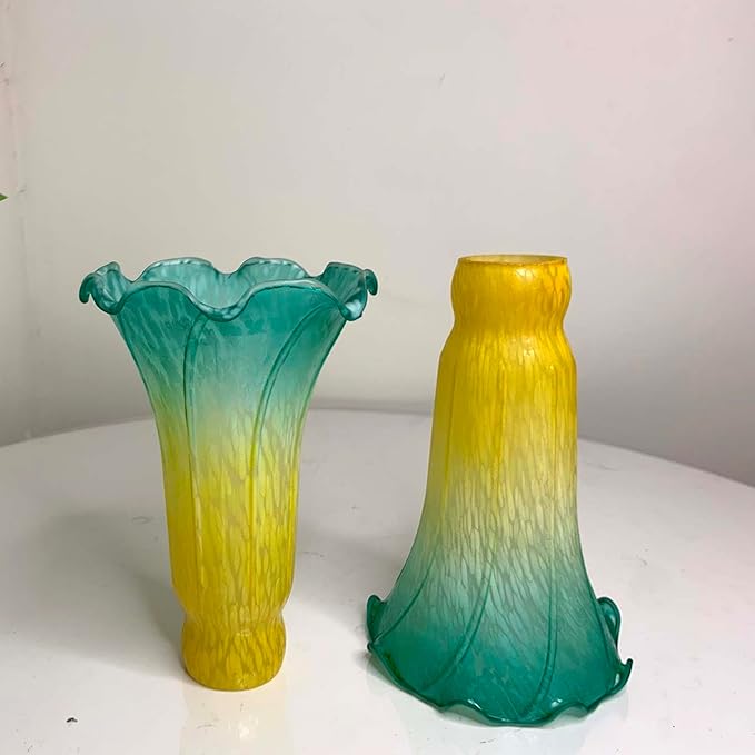 Bieye LS17 Lily Flower Blown Glass Lampshade (Yellow Cyan, Opening I.D. 1.26" x O.D. 1.5")