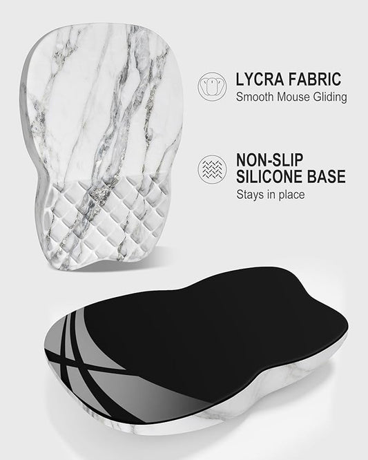 Auhoahsil Ergonomic Mouse Pad with Wrist Rest, Comfortable Slope Computer Mouse Mat with Wrist Support, Memory Foam Filling, Non-Slip Silicone Base, Pain Relief for Gaming Work, 8" x 12", White Marble