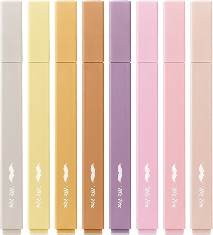 Mr. Pen- Aesthetic Highlighters, 8 Pack, Chisel Tip, Vintage Brown, Cute Highlighters Assorted Colors