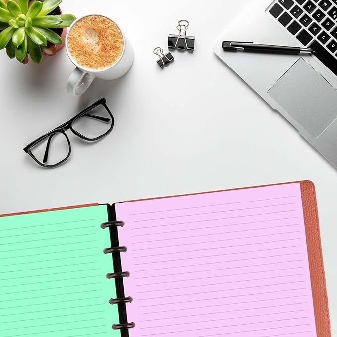 Letter Size Refills Paper, A4 Tul Paper for TUL Note-Taking System Discbound Notebook Planner Inserts, 5 Colors(40 Sheets/C), Total 200 Sheets/400 Pages, College ruled, Tul Paper Refills 8.5 x 11 In