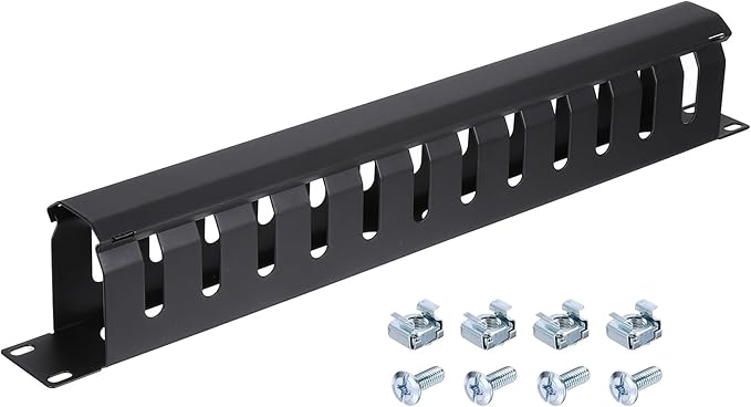 PATIKIL 1U 19 Inch Cable Management, 1 Pack 12 Slot Horizontal Rack Mount Wire Management Metal Finger Duct Wire Organizer for Network Cabinet, Black