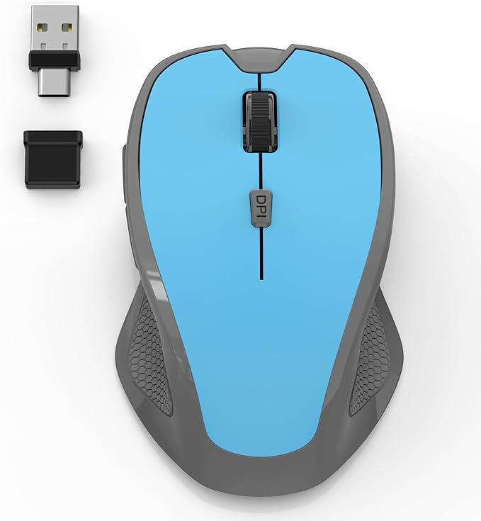 Bluetooth Wireless Computer Mouse, 2.4G Rechargeable Small Ergonomic Optical Mouse Jiggler for Office/Home with Forward/Back Buttons & USB-C/USB-A for Laptop, Desktop, PC, Mac, MacBook - Blue