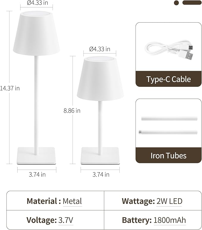 UME 3 Pack Cordless Table Lamp, Battery Operated Lamp - Portable Waterproof Rechargeable Table Lamp w/ 3 Color Temps & Stepless Dimming for Dinner, Desk, Cafe, Outdoor (White)