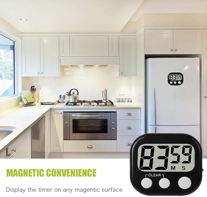 12 Pack Digital Kitchen Timer Large LCD Display Loud Alarm Strong Magnetic Stand, Minute Seconds Count Up Countdown and Simple Operation Timers for Cooking, Bathroom, Kids, Teacher, Classroom - Black