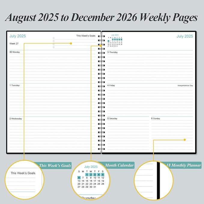 2025-2026 Planner - 17 Months Weekly & Monthly Planner from August 2025 - December 2026, Academic Planner 2025-2026 with Elastic Closure, Inner Pocket, 8.5" x 11", Black