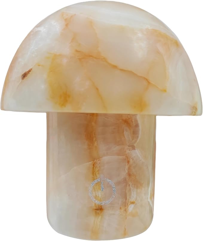 Marble Touch Table Lamp 4.3" x 4.7" – Natural Onyx Mushroom LED Night Light, Rechargeable Soft Glow Stone Bedside Lamp for Meditation, Yoga, Bedroom, Entryway Decor
