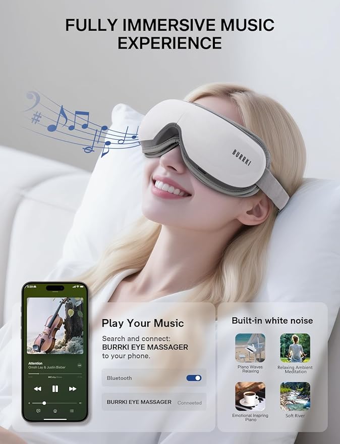 Eye Massager with Heat, Birthday Gifts for Mom Dad Her Him, Heated Eye Massager for Migraines with Compression and Bluetooth, Reduce Eyes Strain, Dark Circles and Improve Sleep