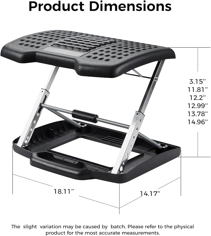 DXRacer Ergonomic Adjustable Desk Foot Rest, Foot Stools Footrest for Under Office Desk with Massage (Upgraded)