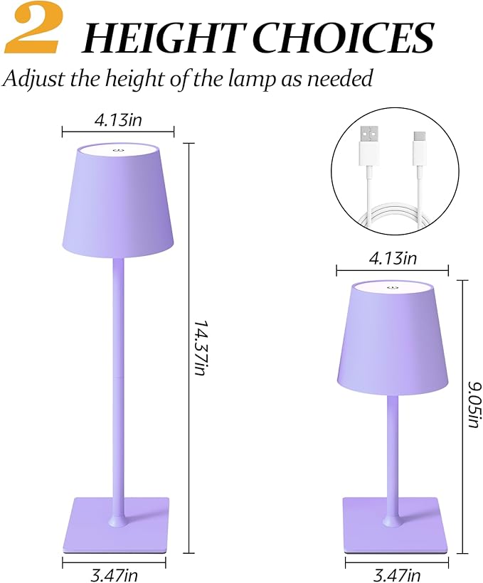 2 Pack Cordless Table Lamps, 3 Colors Stepless Dimming, 5000mAh Rechargeable Battery LED Desk Lamp for Bedroom/Couple Dinner/Desk/Cafe/Dining Room/Terrace