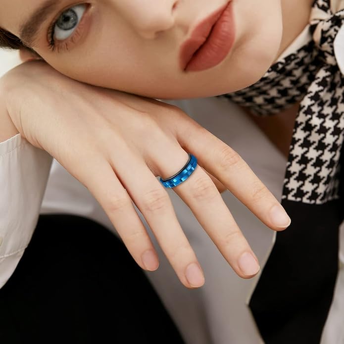 Fidget Rings For Anxiety For Women, Spinning Anxiety Ring Stainless Steel Fidgets Two Gear Fidget Ring High Polish Anxiety Ring for Women Men Wedding Band Gifts Jewelry Size 6-10