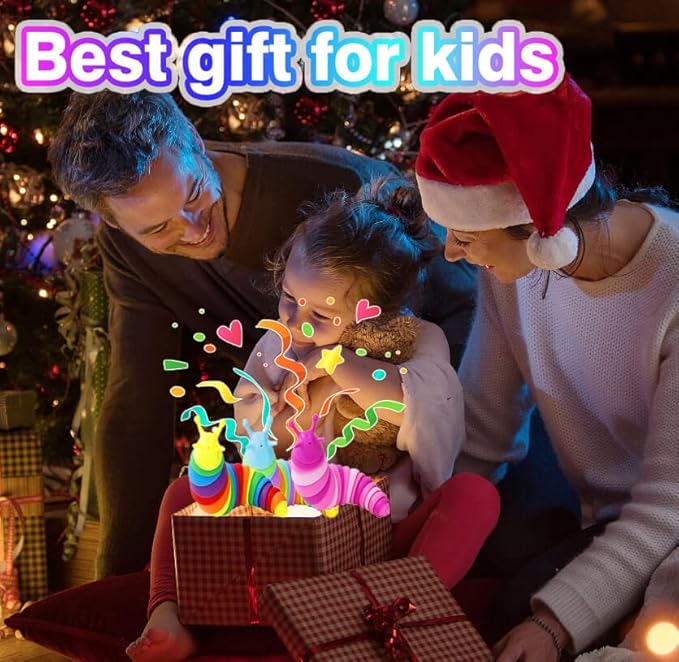 Kabvy 6Pcs Sensory Slug Fidget Toys for Kids & Adults, Autism Stress Relief, Travel Essential for Car Airplane, Toddler Sensory Toys,Christmas Stocking Stuffers Gifts for Girls Boys