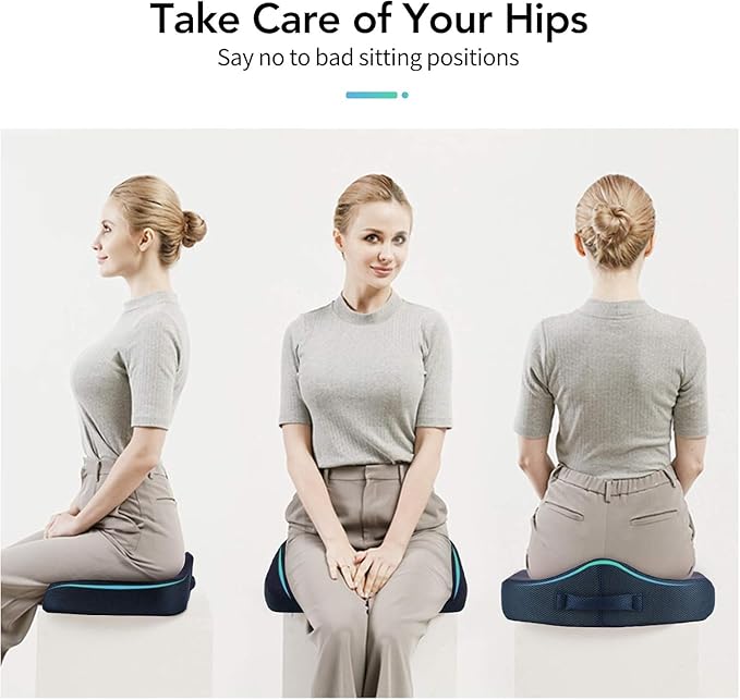 Feagar X Large Memory Foam Seat Cushions for Office Chairs Desk, Chair Cushion Tailbone Pain Relief Extra Dense Hip Sciatica Car Seat Cushion for Long Sitting Blue