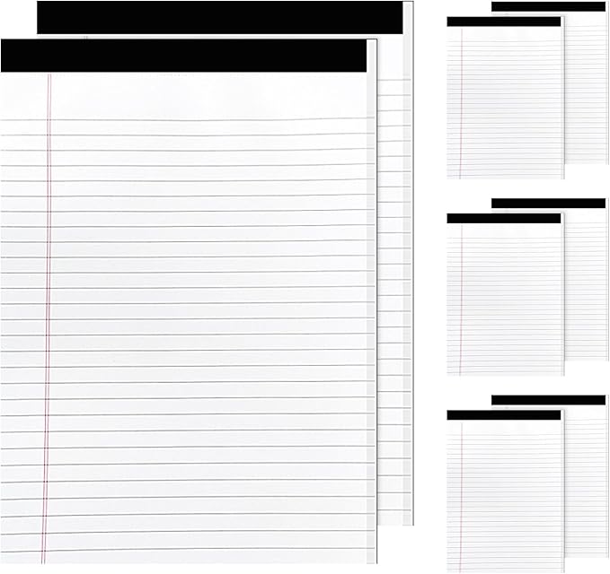 8 Pack Legal Pads 8.5x11, White Note Pads, 50 Sheet Writing Note Pad with Sturdy Cardboard Backing for Office, Daily Planning