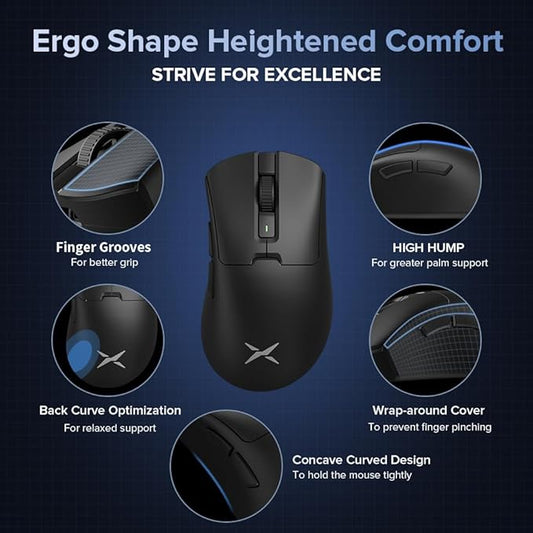 DeLUX M900PRO Wireless Gaming Mouse, 8000Hz Polling Rate, RGB Charging Dock, 63g Ergonomic Design, PAW3395 Sensor with 26000DPI, Programmable Buttons (Black)