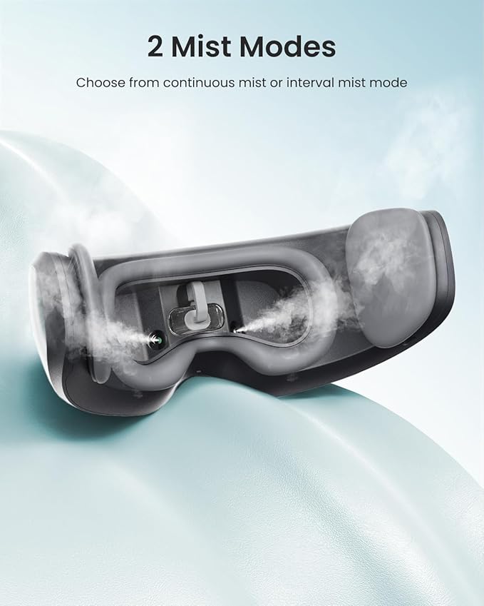 RENPHO Eyeris Caligo Eye Massager with Mist & Temple Massage, Slidable Temple Massager for Migraines, Birthday Gifts for Mom Dad Women Men Her Him, Eye Mask,Head Circumferences 21.7in to 27.5in