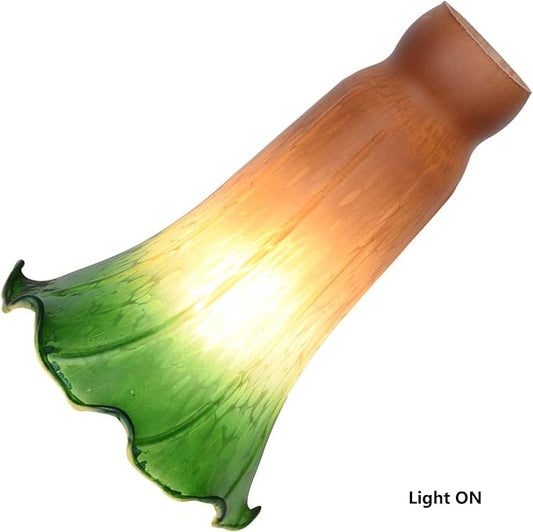 Bieye LS103 Lily Flower Blown Glass Lampshade (Amber Green, Opening I.D. 1.26" x O.D. 1.5")