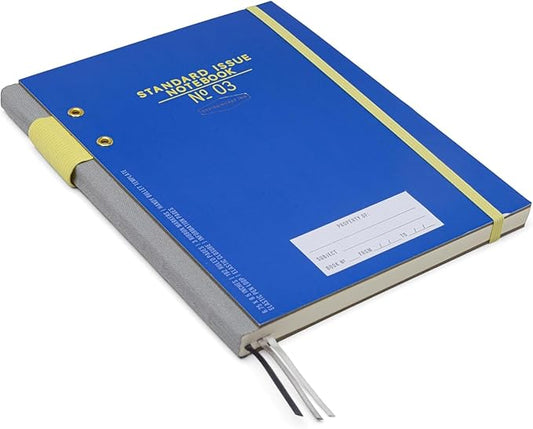 DesignWorks Ink Standard Issue Notebook No. 3 – 6.75" x 8.5" Undated Daily Planner & Writing Journal, 192 Lined Pages, Pen Holder, Small Notebook for Work & Journaling - Cobalt & Citron