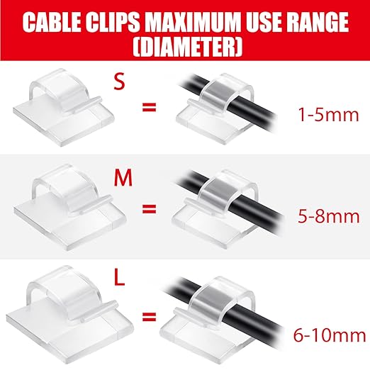 Blulu 100 Pcs Adhesive Cable Clips Bulk Wire Holder for Cord Organizer Clips Cable Management Outdoor Light Hooks for Christmas Wall String Lights Fairy Lights