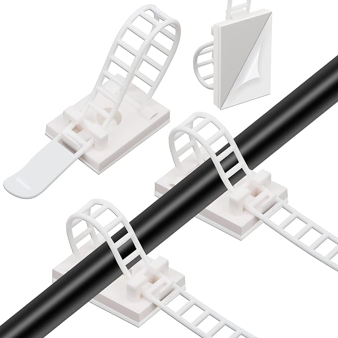 Segarty Cable Clips White, 100 PCS Small Self Adhesive Wire Ties Holder Adjustable Cords Organizer Clamps Ideal Cord Management for Hanging Tidying Wires for PC Desk Car Wall Office Home Outdoors