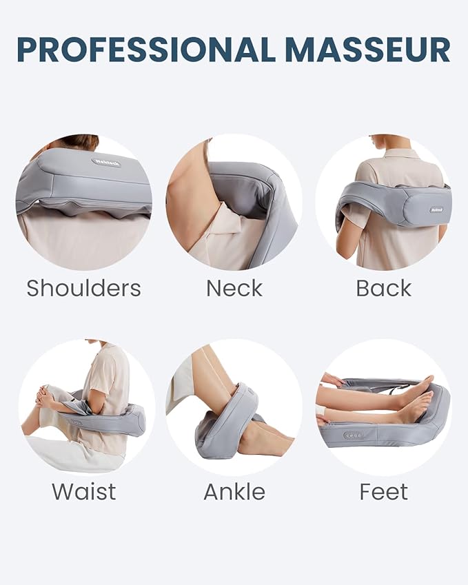 Neck Massager for Pain Relief Deep Tissue, Nekteck Shiatsu Back Massager with Soothing Heat, Electric Deep Tissue 3d Kneading Massage Tools for Shoulder Muscle, Adjustable Heat and Straps, Ideal Gifts