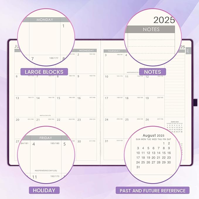 2025-2026 Planner - Academic Planner 2025-2026, July 2025 - June 2026, Planner Daily Weekly and Monthly, 8.5" x 11", Pen Holder, Calendar Stickers, Pocket, 25 Notes Pages, Faux Leather Cover