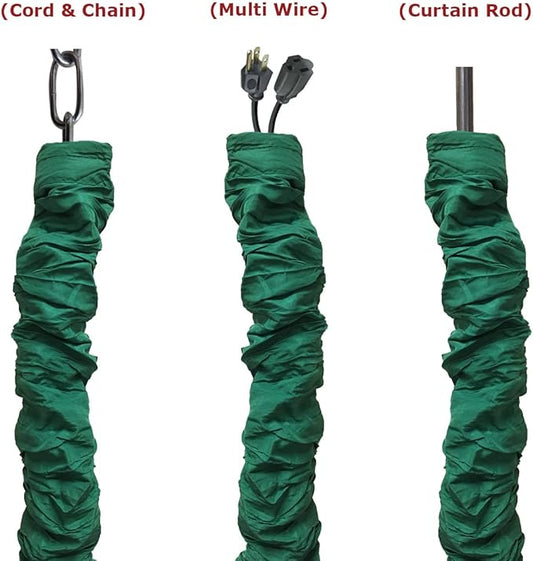Royal Designs, Inc. Cord & Chain Cover 4 ft Silk Type Fabric, Chandelier Pendant Lighting Chain & Cable Management, Touch Fastener, Green - 4 Pack