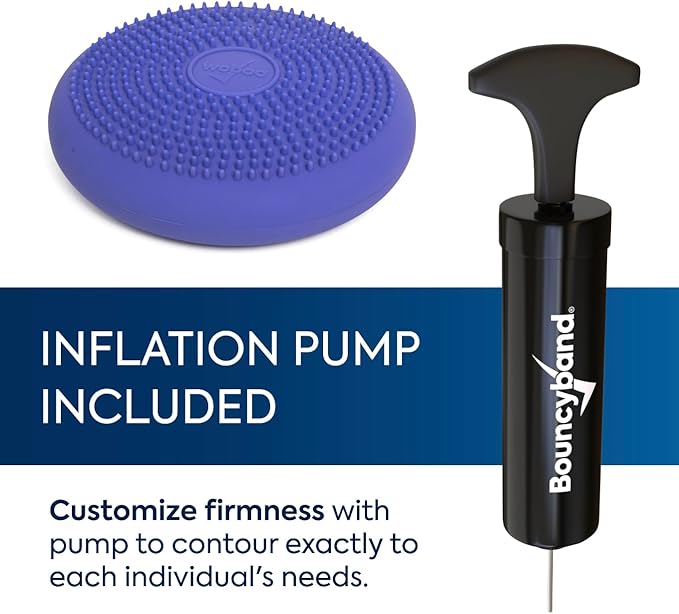 BouncyBand Wiggle Seat, Purple, 1-Pack – Small 10.75” D x 2.5” H Wobble Cushion for Kids Aged 3-7 – Sensory Tool Promotes Active Learning & Improves Productivity – Includes Pump for Easy-Inflation