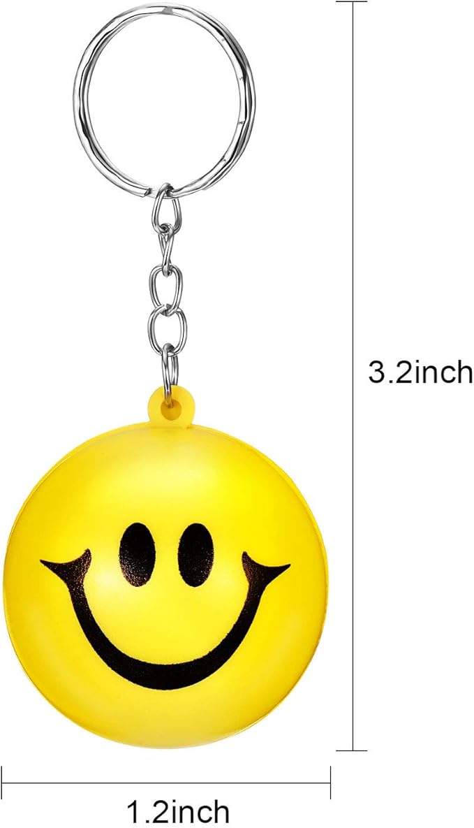 Blulu 20 Pack Smile Stress Balls Keychains Mini Foam Ball Keychains Yellow Stress Relief Gifts for Party Favors, School Carnival Reward, Birthday Party Supplies, Goodie Bag Stuffers
