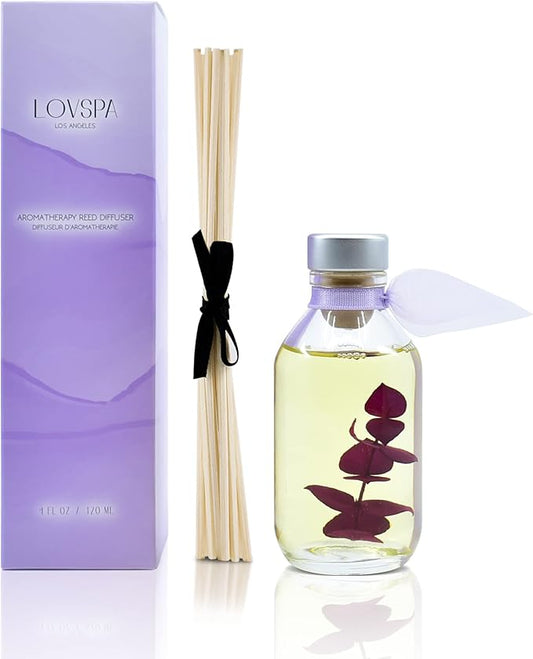 LOVSPA Reed Diffuser Set, DE-Stress Lavender Eucalyptus Scented Oil Diffuser with Sticks, Home Fragrance Accessories for Bathroom Shelf Decor, Aroma Diffusers for Home or Office Desk, USA Made