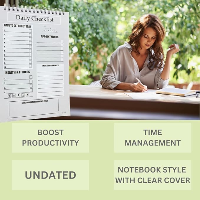 Daily To Do List Notebook - ADHD Planner For Adults, 60 Double-Sided Premium Sheets, Things To Do Notepad, Clear Cover, 6” x 9” Spiral Daily Checklist