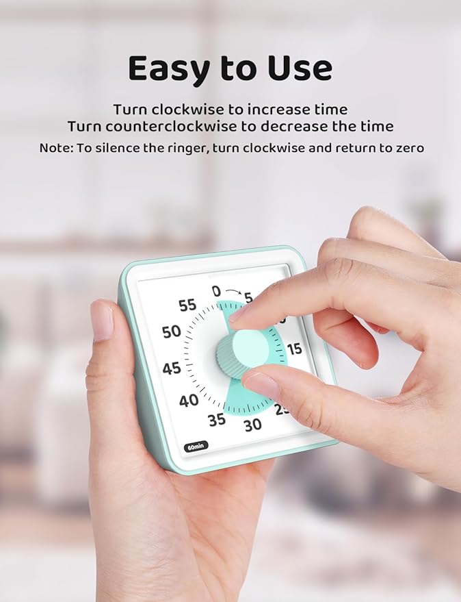 LIORQUE Visual Timer for Kids, 60-Minute Countdown Timers for Classroom Office Kitchen with Silent Operation, Kids Timer for Teaching (Batteries Included)