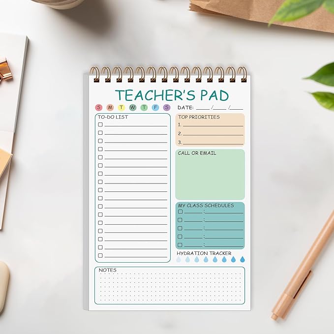Teacher Notepad - Teacher To Do List Notepad, Spiral Checklist Notebook Organizer for Teachers Notes Task Appointment, Teacher Appreciation Gifts, 5.8'' x 8.3'', Green