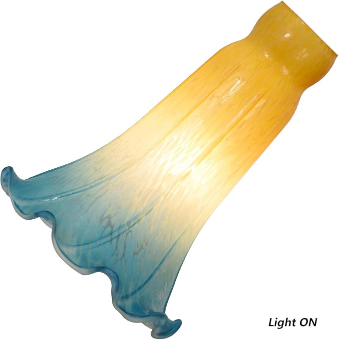 Bieye LS14 Lily Flower Blown Glass Lampshade (Yellow Blue, Opening I.D. 1.26" x O.D. 1.5")